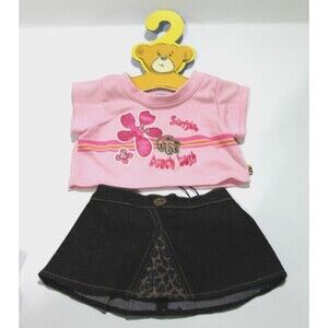 Build A Bear Pink Surfside Beach Bash Top tshirt and Denim Skirt Outfit Hanger